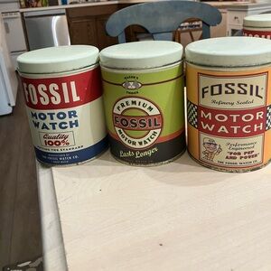 Set of Vintage Fossil Watch Tin Cases